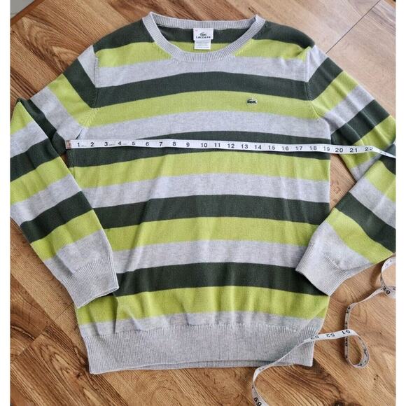 Lacoste Men's Crew Neck Gray & Green Striped 100% Cotton Sweater 46 - Picture 4 of 8